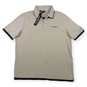 Karl Lagerfeld Paris Mens Tan Black Trim Polo Shirt Signature Logo XL $99 MSRP
